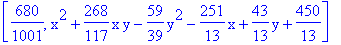 [680/1001, x^2+268/117*x*y-59/39*y^2-251/13*x+43/13*y+450/13]